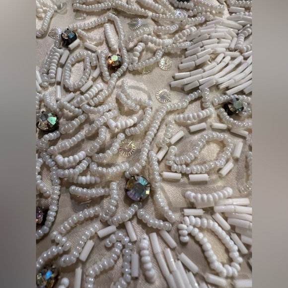Vintage 1970s HEFTCO Beaded Wedding Gown, Matching Corset Vest Rhinestone Detail - Picture 13 of 17
